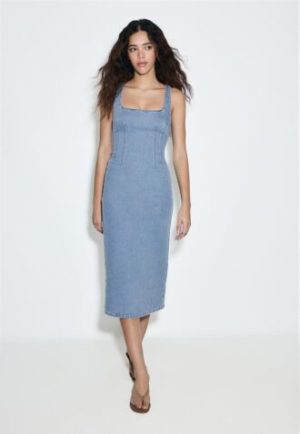 Denim midi-jurk