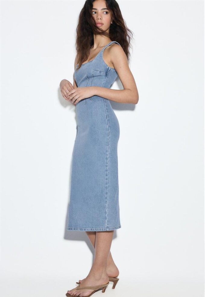 Denim midi-jurk