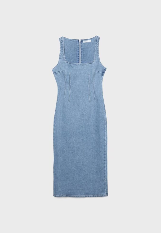 Denim midi-jurk
