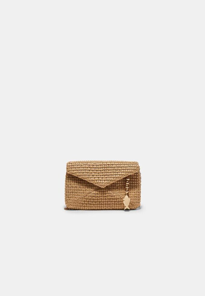 Envelop-crossbodytas met raffia-effect