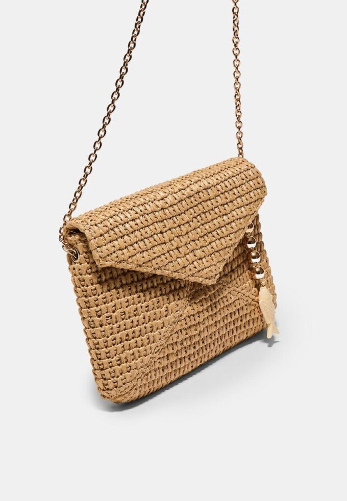 Envelop-crossbodytas met raffia-effect