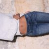 Geborduurde bell-bottom jeans met zak Geborduurde bell-bottom jeans met zak