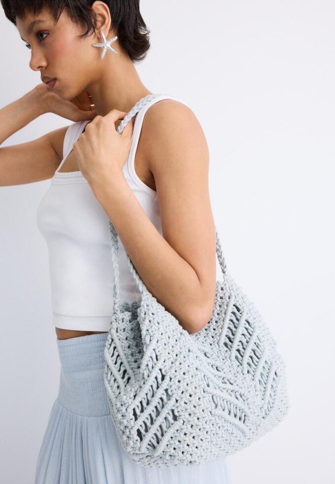 Gehaakte shopper met metallic draad Gehaakte shopper met metallic draad