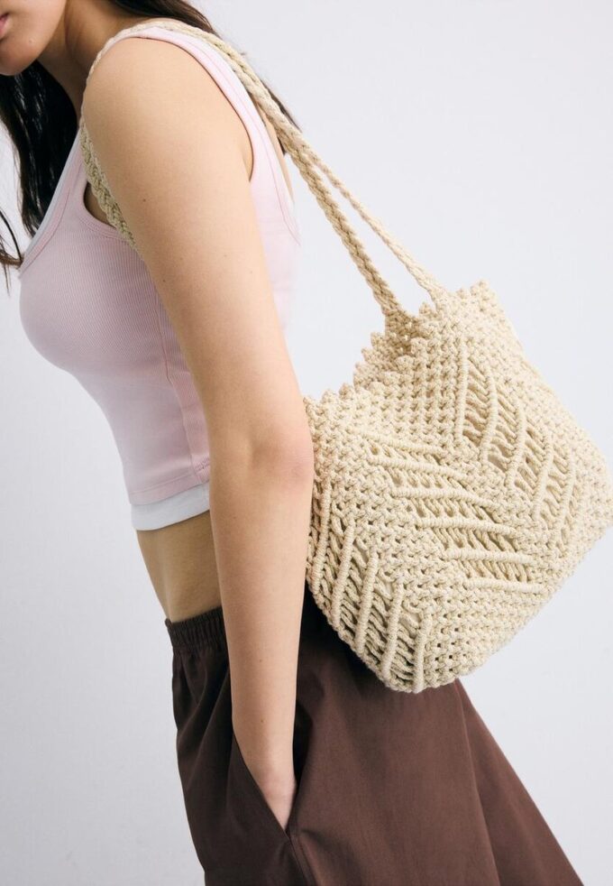 Gehaakte shopper met metallic draad Gehaakte shopper met metallic draad