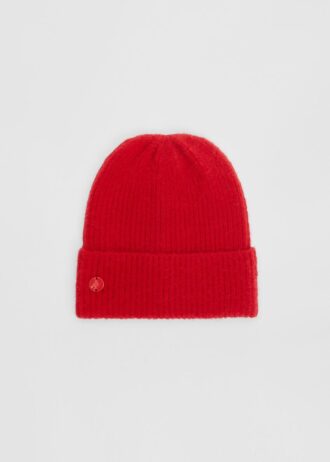 Geribde beanie met plaquette