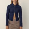Getailleerd denim overhemd met dubbele ritssluiting Getailleerd denim overhemd met dubbele ritssluiting