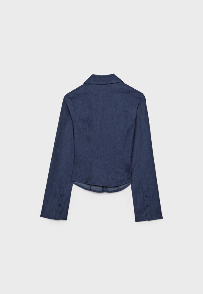 Getailleerd denim overhemd met dubbele ritssluiting Getailleerd denim overhemd met dubbele ritssluiting