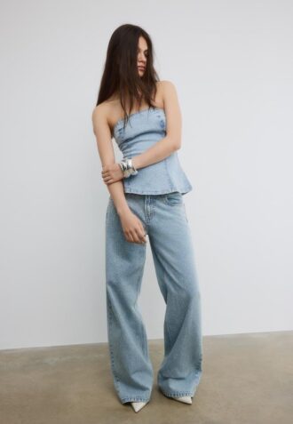 Glanzende denim bustiertop