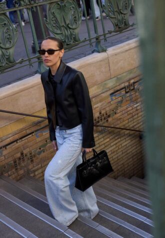 Korte blazer met leerlook