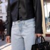 Korte blazer met leerlook Korte blazer met leerlook