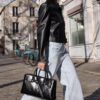 Korte blazer met leerlook Korte blazer met leerlook