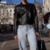 Korte blazer met leerlook Korte blazer met leerlook