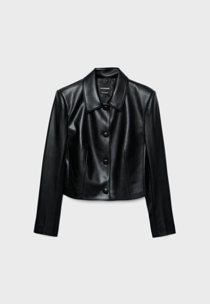 Korte blazer met leerlook Korte blazer met leerlook