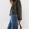 Korte gewaxte parka met contrast