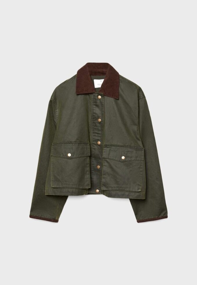 Korte gewaxte parka met contrast