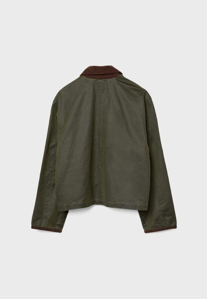 Korte gewaxte parka met contrast
