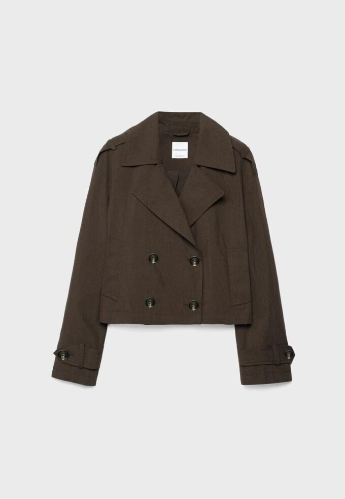 Korte trenchcoat met dubbele knoopsluiting Korte trenchcoat met dubbele knoopsluiting