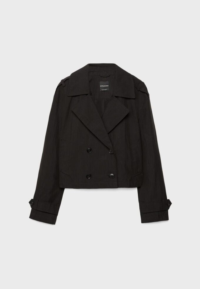 Korte trenchcoat met dubbele knoopsluiting Korte trenchcoat met dubbele knoopsluiting