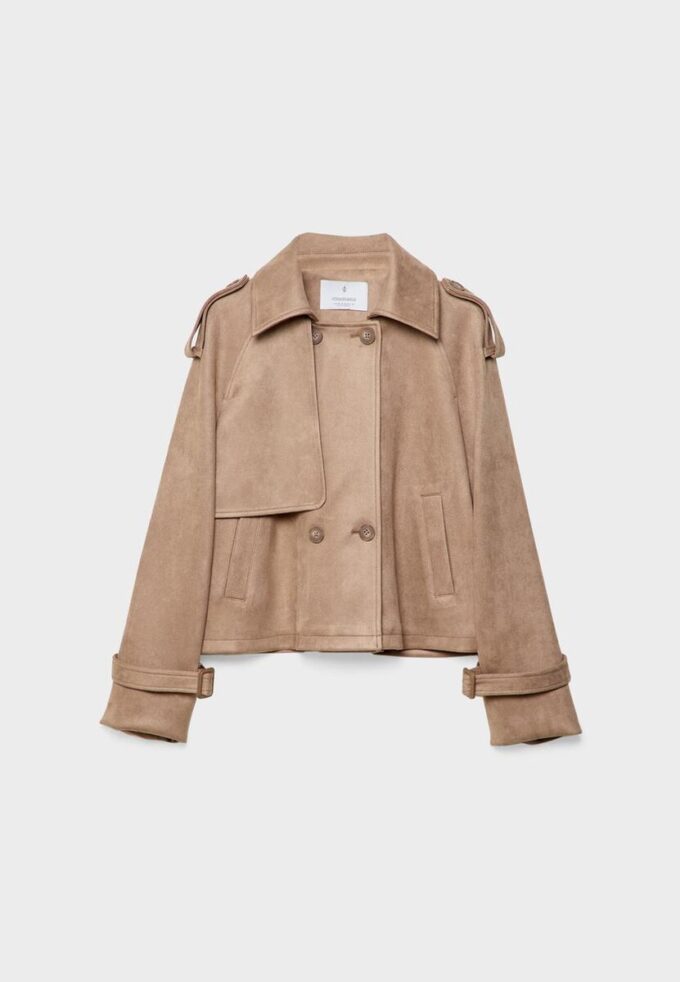 Korte trenchcoat van imitatiesuède Korte trenchcoat van imitatiesuède