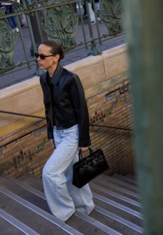 Korte blazer met leerlook