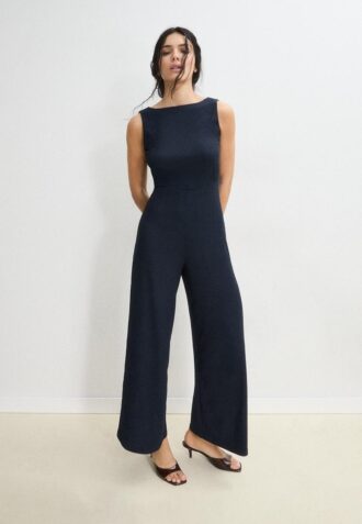 Lange mouwloze rechte jumpsuit