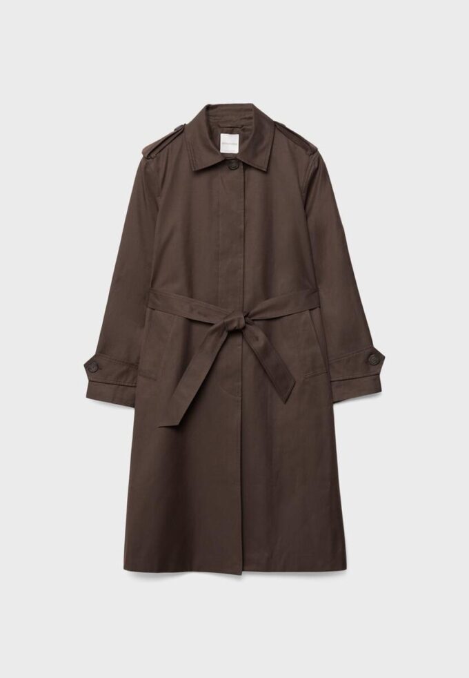 Lange trenchcoat met enkele rij knopen