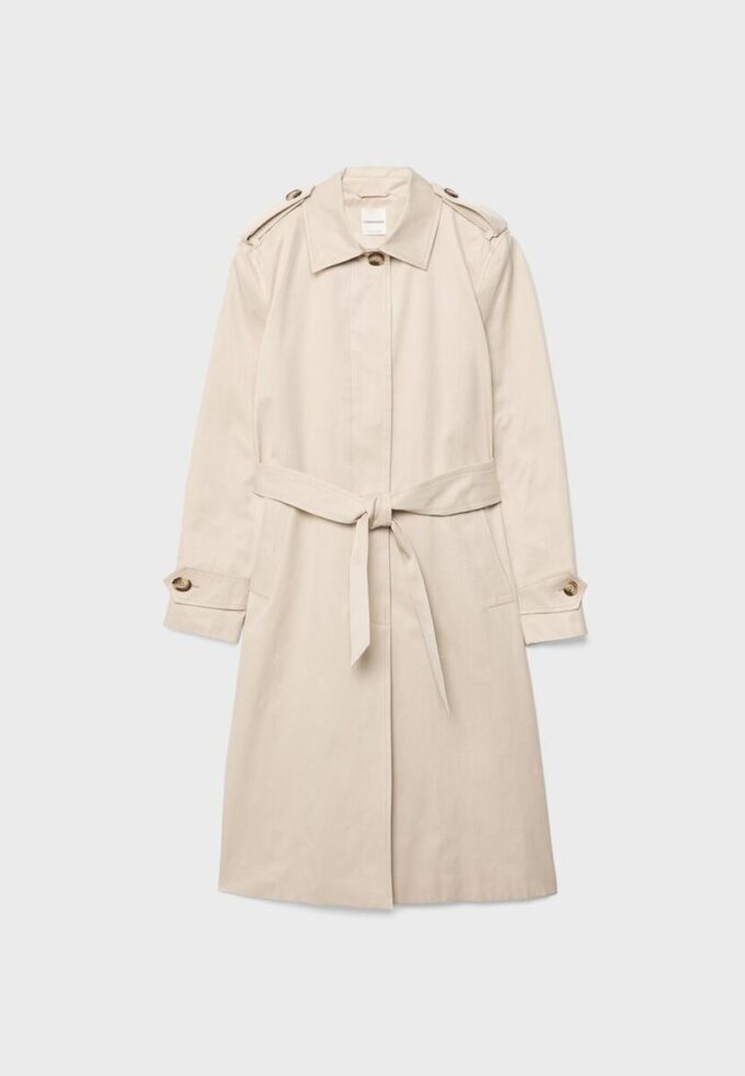 Lange trenchcoat met enkele rij knopen