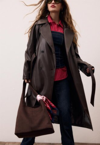 Lange trenchcoat van imitatieleer