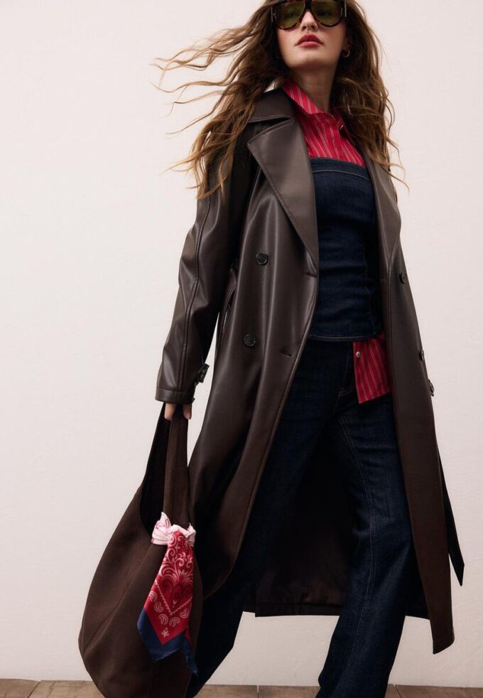 Lange trenchcoat van imitatieleer Lange trenchcoat van imitatieleer