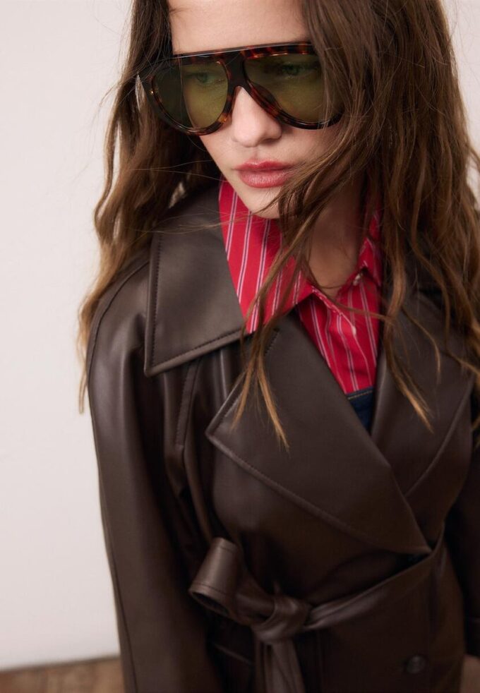 Lange trenchcoat van imitatieleer Lange trenchcoat van imitatieleer