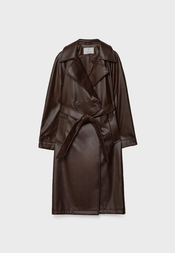 Lange trenchcoat van imitatieleer Lange trenchcoat van imitatieleer