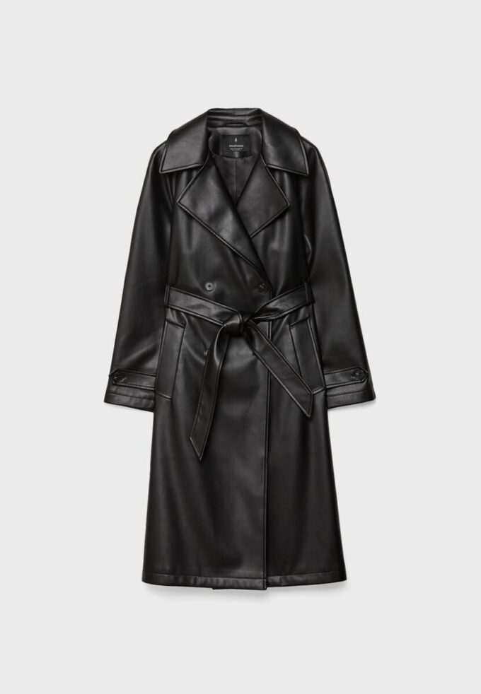 Lange trenchcoat van imitatieleer