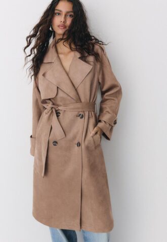 Lange trenchcoat van imitatiesuède