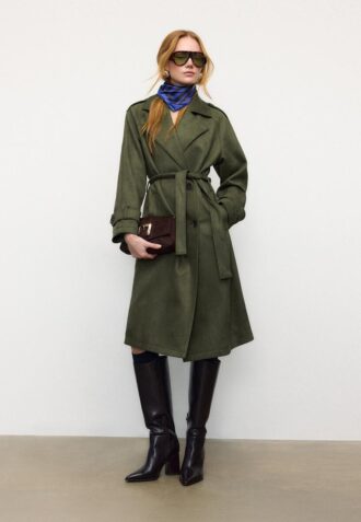 Lange trenchcoat van imitatiesuède