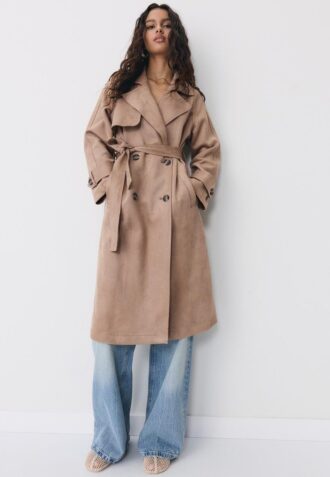 Lange trenchcoat van imitatiesuède
