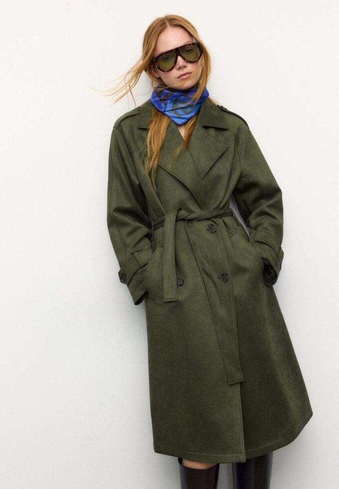Lange trenchcoat van imitatiesuède Lange trenchcoat van imitatiesuède
