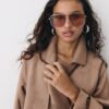Lange trenchcoat van imitatiesuède