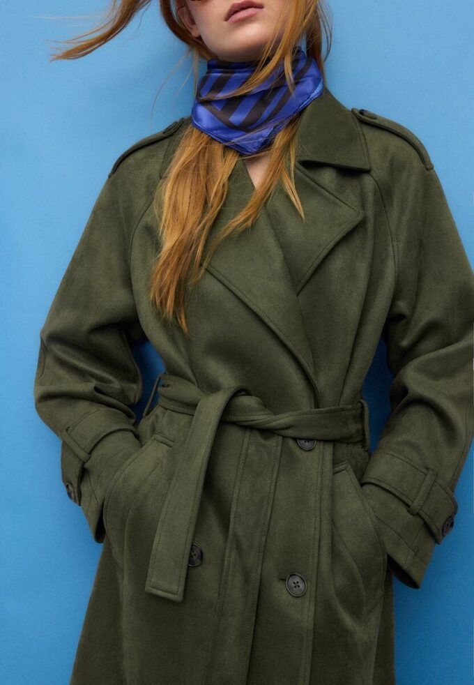 Lange trenchcoat van imitatiesuède