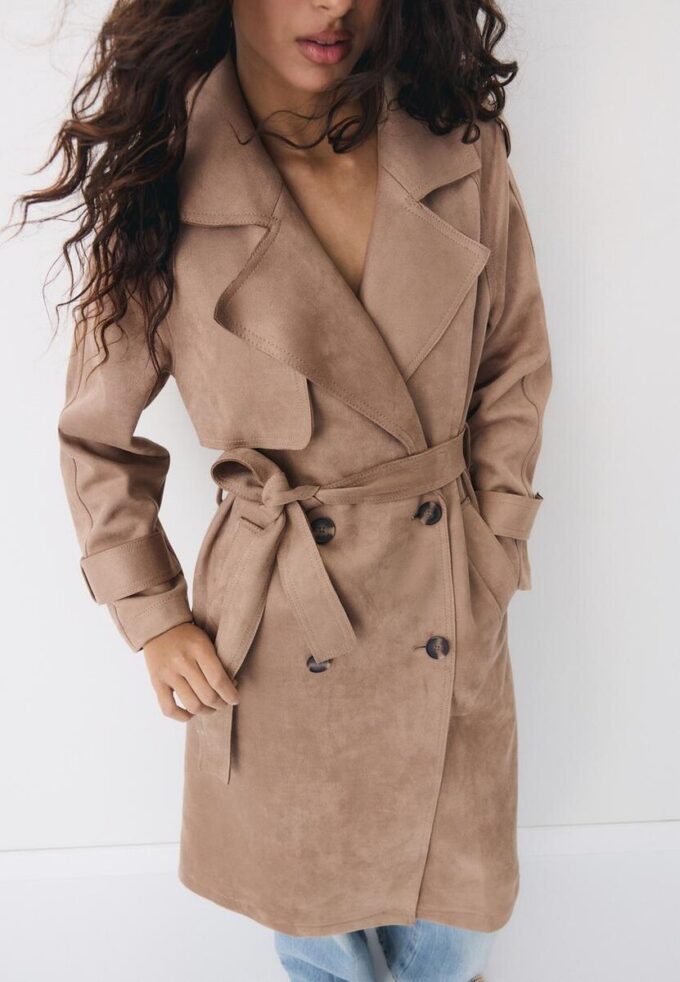 Lange trenchcoat van imitatiesuède