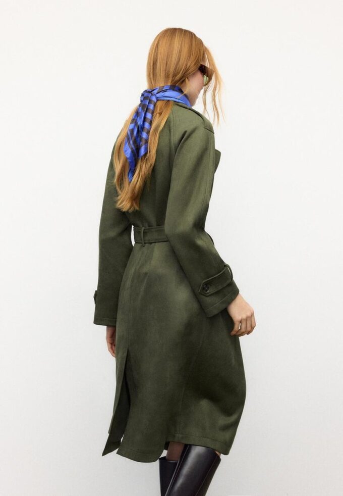 Lange trenchcoat van imitatiesuède