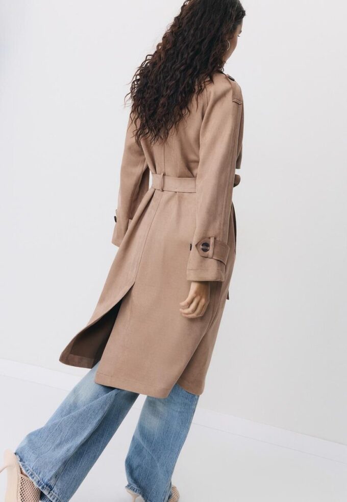 Lange trenchcoat van imitatiesuède