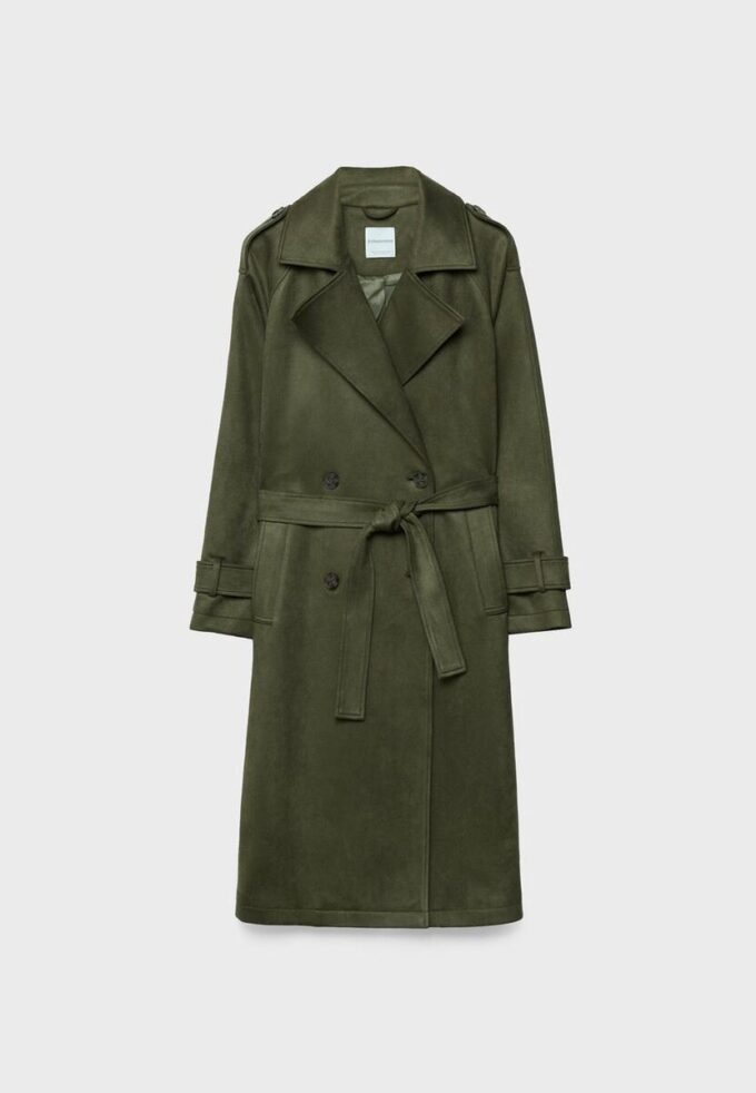 Lange trenchcoat van imitatiesuède
