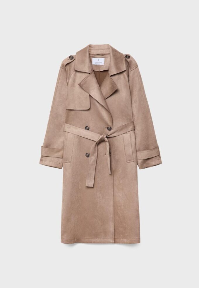 Lange trenchcoat van imitatiesuède