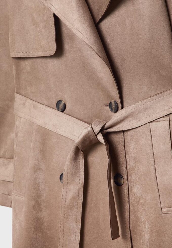 Lange trenchcoat van imitatiesuède