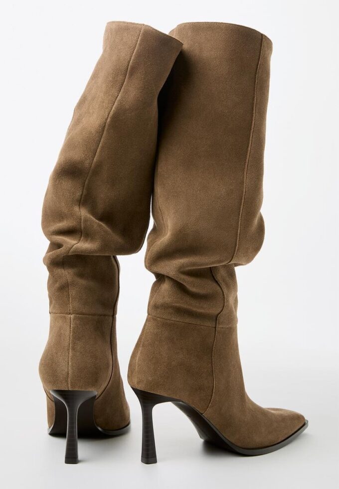 Leer slouchy hoge laarzen met naaldhak