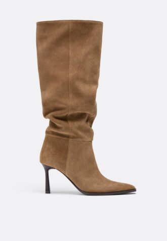 Leer slouchy hoge laarzen met naaldhak