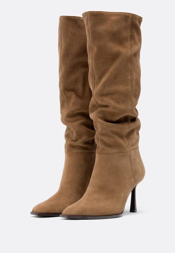 Leer slouchy hoge laarzen met naaldhak