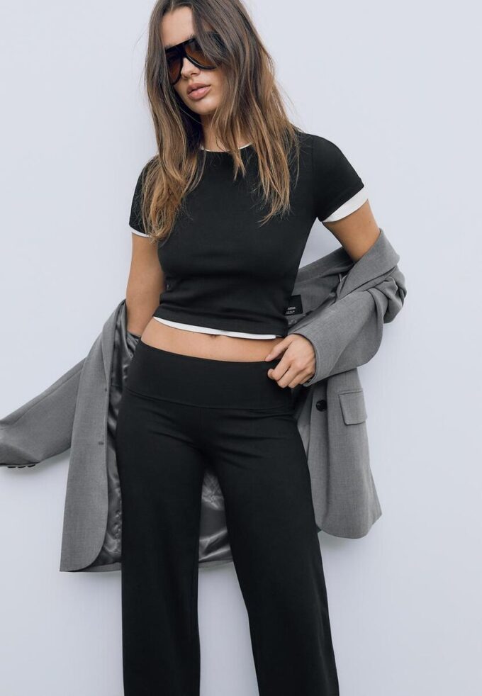 Mesh-broek met omgeslagen tailleband Mesh-broek met omgeslagen tailleband