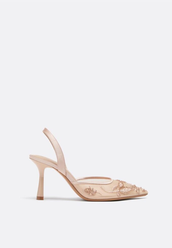 Mesh-schoenen met strass en hakken