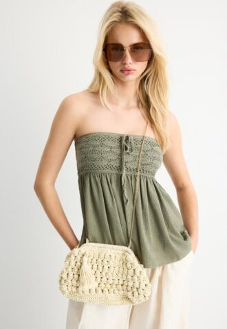 Metallic gehaakte bucket bag